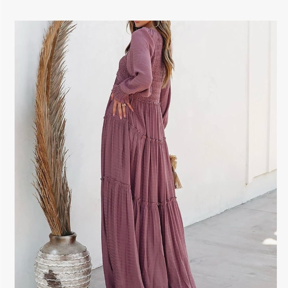 Chic Long Sleeve Burgundy Dress - Picture 5 of 6